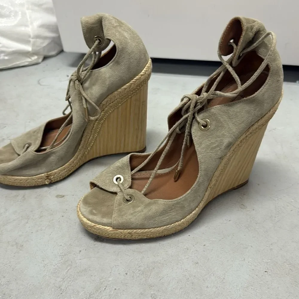 Aquazzura Tan Espadrille Wedges with Ankle Strap - TANGO LACE UP WEDGE